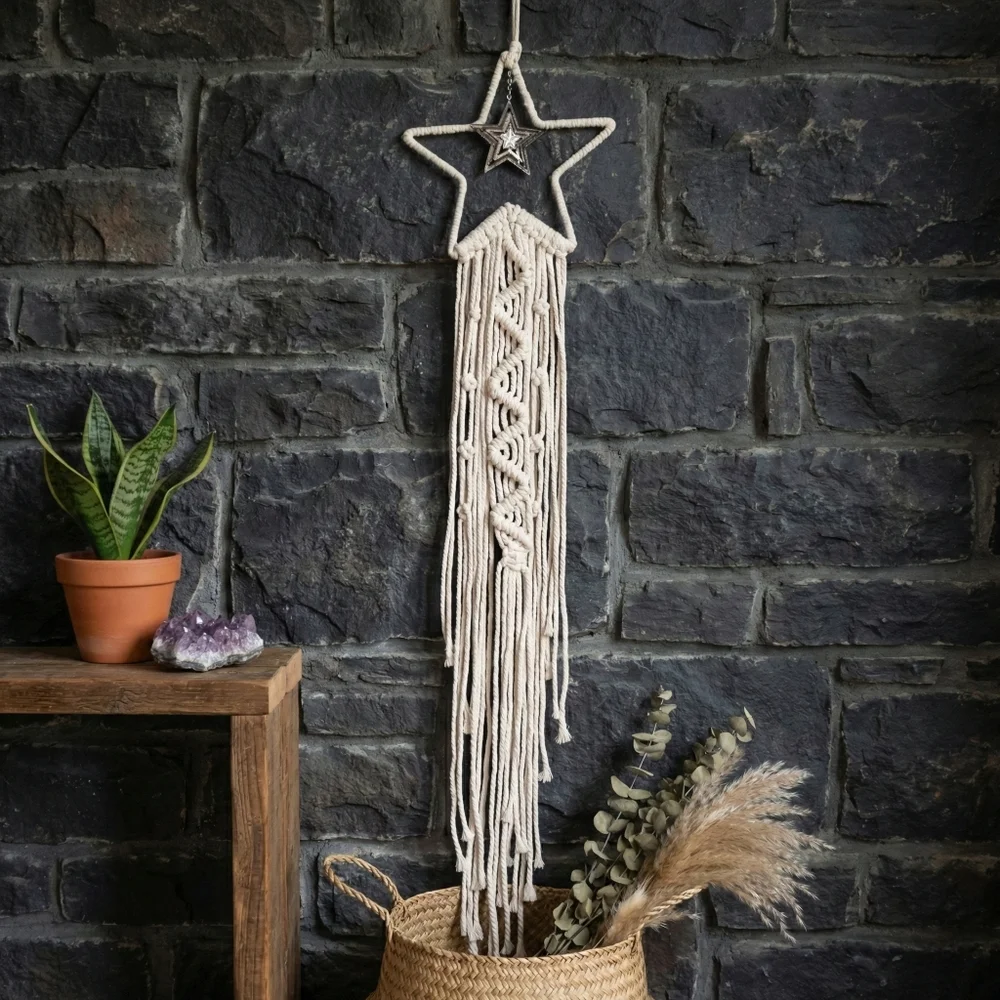 Handmade Cream Star Macrame Wall Hanging - Boho Home Decor new